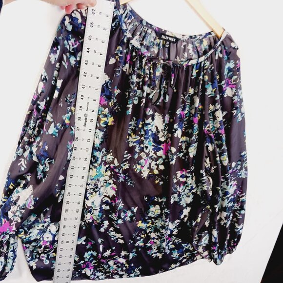 Ellen Tracy, 3X Top, Gray w/ Abstract Floral Print, Long Sleeve, Flowy Full Cut - Picture 10 of 14